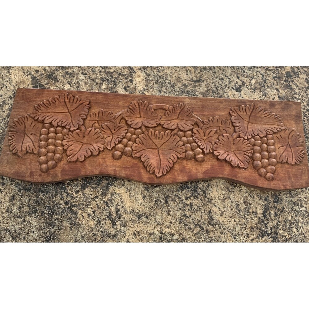 Grape Vine with Grapes Wood Carved Plaque 19” x 6” x 1/2”